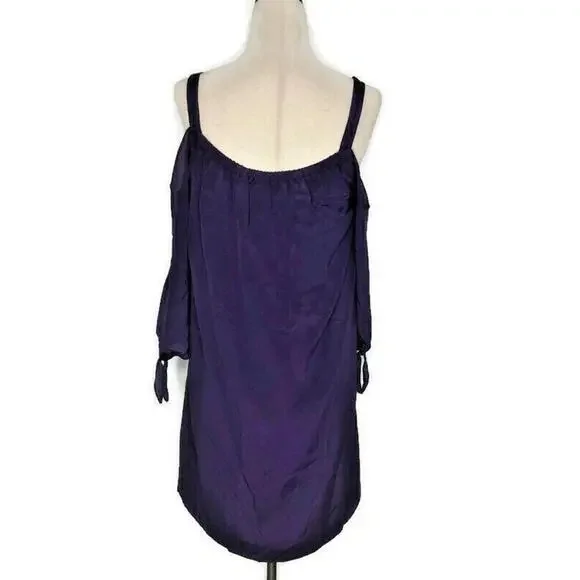 Madewell Womens 100% Silk Cold Shoulder Shift Short Dress Tunic Purple Lined 0 - Picture 4 of 8